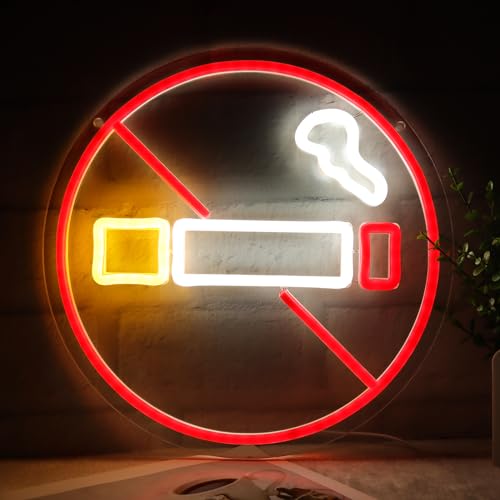 Image of No Smoking Neon Signs for Wall Decor Neon Lights for Bedroom Led Business Signs Suitable for Public Places Christmas Birthday Party 5V Power Adapter, 12.2 * 12.2 Inch (Red+Yellow+White)