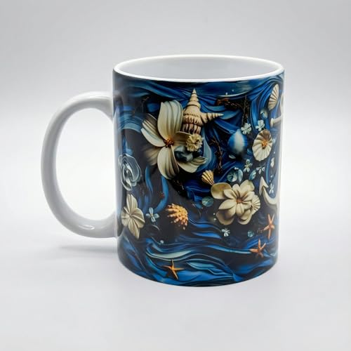 Yemaya Mug 11oz – Taza de cerámica espiritual azul y blanca miniatura 6