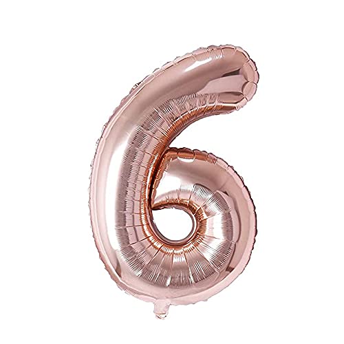Image of Rozi Decoration 32 inch Inch Rose Gold 6 Number Foil Balloons | 6 Month Number Balloon | 6th Anniversary Decoration Items | Number 6 Balloon for Birthday Pack of 1 Pcs