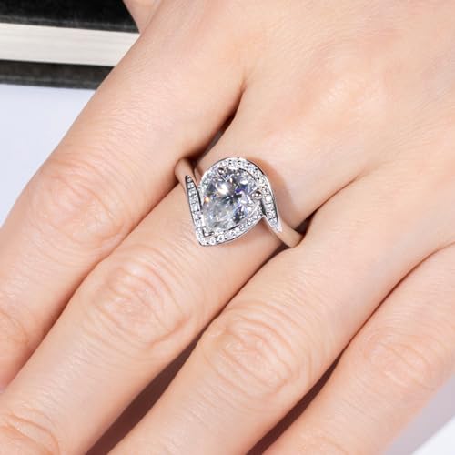 AnuClub Pear Cut Moissanite Engagement Rings 2.5ct D Color VVS1 925 Sterling Silver Moissanite Halo Anniversary Wedding Promise Rings for Women with Certificate4