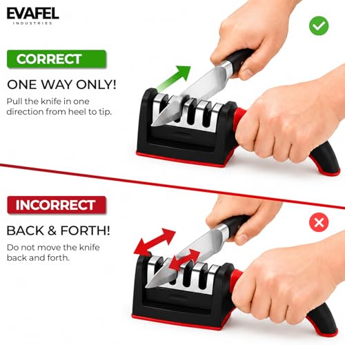 Image of Knife Sharpener, 4-in-1 Professional Kitchen Knife Sharpener Tool, Manual 4-Stage Sharpening System for Straight & Serrated Blades, Stainless Steel Base, Non-Slip Ergonomic Handle