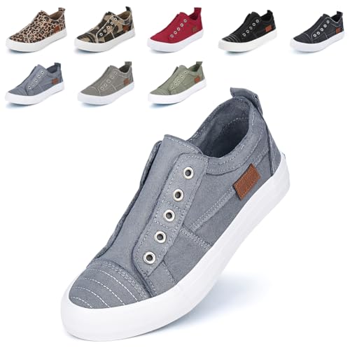 JENN ARDOR Womens Fall Slip On Fashion Sneakers No Laces Comfortable Casual Low Canvas Sneakers Flats Walking Shoes Grey - image 1