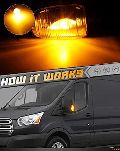 Hercoo Side Mirror Indicator Marker Light Lens Turn Signal Lights Lamp Cover Amber Led Bulb Assembly Compatible With Ford Transit 150 250 350 350 Hd 2015-2022, Left&Right Side #TOP2