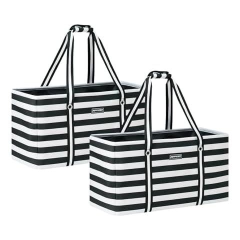 PFFVRP Stand Up Extra Large Utility Tote Bag 2-Pack, Foldable Reusable Grocery Bags with Metal Wire Frame & Reinforced Bottom Board, Large Utility Tote for Grocery Stores, Storage, Shopping（Black） Cover