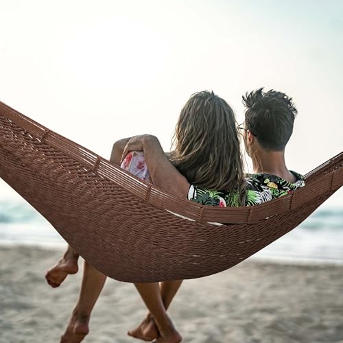 Image of Lazy Daze Hammocks Handwoven XL Mayan Hammock, 10.5 FT Soft Rope Double Hammocks, Portable Outdoor Hammock with Carry Bag, 2 Straps & Carabiners for Patio Outside, 550 lbs Weight Capacity, Coffee