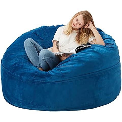 Homguava Bean Bag Chair: Giant Bean Bags with Memory Foam Filled, Large Beanbag Chairs Soft Sofa with Dutch Velet Cover 6FT(58"×58"×28")-Blue Cover