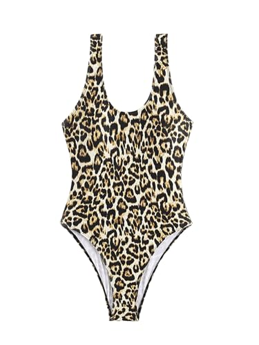 Floerns Women's Leopard Backless Scoop Neck High Cut One Piece Swimsuit3