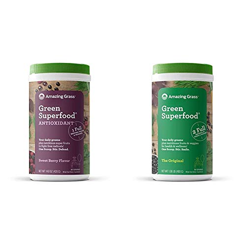 Amazing Grass Green Superfood Antioxidant: Organic Plant Based Antioxidant And Wheat Grass Powder For Full Body Recovery,60 Servings & Green Superfood: Super Greens Powder With Spirulina, 60 Servings #TOP15