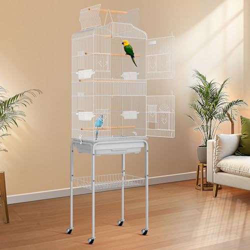 VIVOHOME 64 Inch Bird Cage with Play Top and Rolling Stand for Parrots Conures Lovebird Cockatiel Parakeets Gray