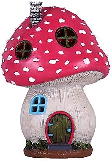 TERESA'S COLLECTIONS Solar Pink Mushroom Fairy House Garden Ornaments Outdoor, Waterproof Resin Garden Statue Outdoor Cottage Figurines for Patio Lawn Yard Decorations, 19cm
