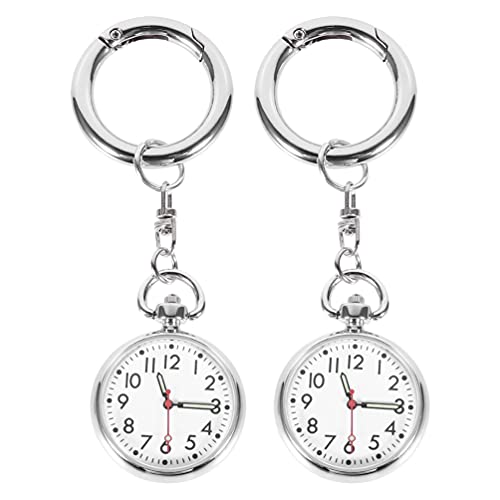 SHINEOFI Facile à Lire TIME TIME Key Ring Ultra Mince Keychain Portable Montre de Poche 2Pcs Infirmière Montre Infirmières FOB Montres Montres de Poche Montre de La Poitrine Cover