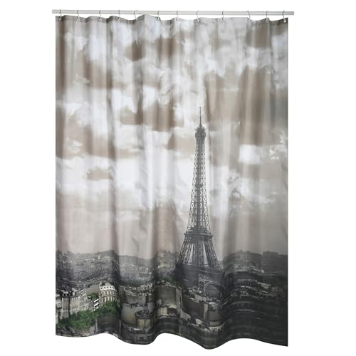 MSV Anti-Schimmel Duschvorhang - Anti-Bakteriell, waschbar, wasserdicht, mit 12 Duschvorhangringen - Polyester, „Paris“ 180x200cm
