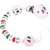 Personalisierte Fußball-Schnullerkette mit Namen - mit Italien-Flaggen & Fußball in Grün, Weiß & Rot