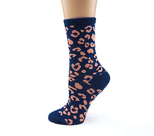 LOVE CLASSIC SOCKS Navy Leopard Cute, Classy, Stylish and Fun Love Classic Novelty Cotton Crew Socks for Women and Girls(M/L Size: 7.5-10)