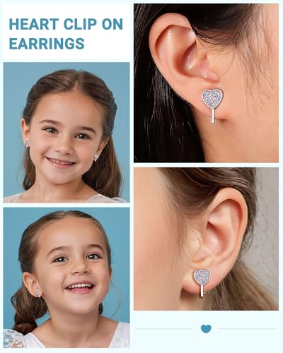Hypoallergenic Heart Clip on Earrings for Girls Kids, Valentines Birthday Gifts2