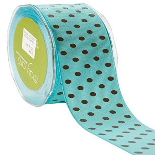 May Arts 1-1/2-Inch Wide Ribbon, Turquoise and Brown Grosgrain Polka Dot