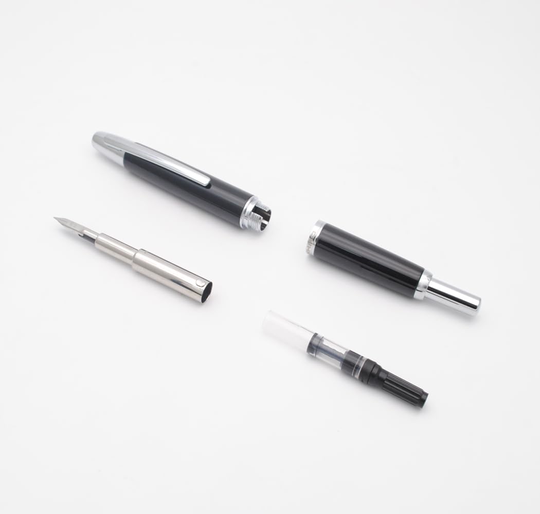 JINHAO 10 Press Fountain Pen Retractable Metal Pen with Ink Converter (Fine Nib, Bright Black) - Image 4