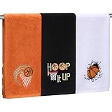 SmoothNovelty 3 Pcs Basketball Towel Basketball Hand Towels for Bathroom Soft Absorbent Sport Decorative Bath Dish Set for Gym Drying Cleaning Team Gifts, 14 x 30 Inches