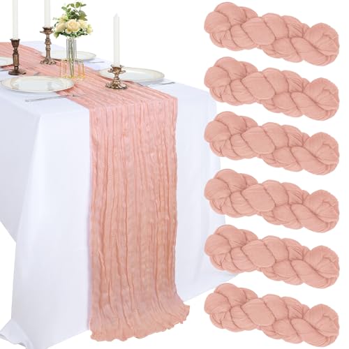 6 Pack 10FT Blush Pink Cheesecloth Table Runner 120 Inch Long Gauze Rustic Boho Summer Cheese Cloth Table Runner Sheer Fabric Decorations for Holiday Party Wedding Banquet Bridal Baby Shower Décor by CKIKU - Used condition - US$12.34
