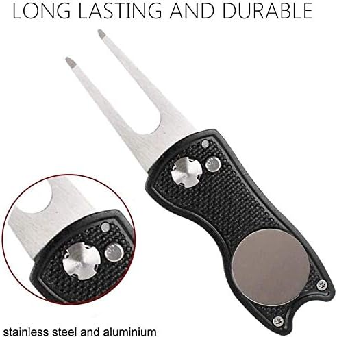 FINGER TEN Golf Divot Repair Tool and Ball Marker Switchblade Value Pack, Foldable Magnetic Stainless Steel with Pop-up Button for Men Women