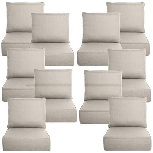Image of Luxury 6 inch Thick Outdoor Cushion Set 10 - 24x24 Patio Furniture Cushions with 28D High-Density Foam, Water-Resistant & Fade-Resistant Fabric, Removable Covers for Patio Furniture Sofa Couch -Beige