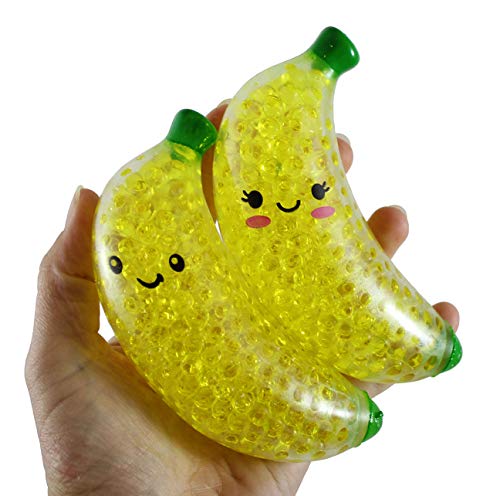 Curious Minds Busy Bags Set of 2 Banana Stress Balls - Banana Water Bead Filled Squeeze Stress Ball - Sensory, Stress, Fruit Fidget Toy ADD Autism