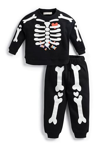 MONICA + ANDY Baby Organic Sporty Hoodie Sweatsuit, Size 9-12 Months, Skeleton Dance Party, 100% Organic Cotton, Clothes for Boys, Soft Fabric, Sizes for Kids, Toddler & Infant