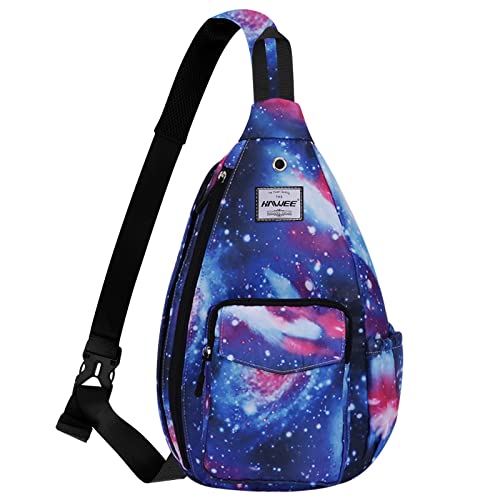 HAWEE Crossbody Waterproof Bag with Bottle Pocket Womens Medium Sling Backpack Gym Bag, Galaxy