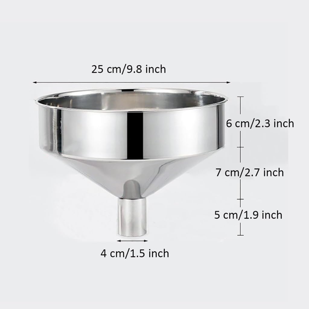 Embudo Grande de Acero Inoxidable de 25 cm for Cocina con Filtro extraíble de Metal for trasvasar líquidos y Granos.(25/4cm)