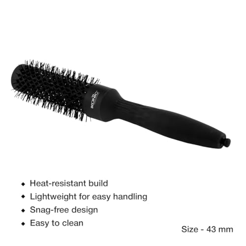 Image of Ikonic Professional Thermal Round Brush with Ionic Technology, Anti Frizz Styling, Straightening, Curling, Volumizing & Waves for Women & Men, Adds Shine, All Hair Types, Salon & Personal Use -TRB 43