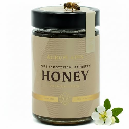 Image of Aurum Apis Raw Kyrgyzstani Barberry Honey, 100% Raw Unfiltered Pure Honey, Hand Harvested Organic Honey, Non-GMO, Rich Nutrients & Energy Source, Certified Organic Honey - 330g Honey Jar