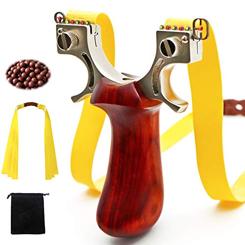 Slingshot,Professional Hunting Slingshots Set,Outdoor Shooting Slingshots for Adults,Powerful Stainless Steel Wooden Handle High Velocity Catapult Slingshots with 3 Rubber Bands and 50 Slingshot Ammo…
