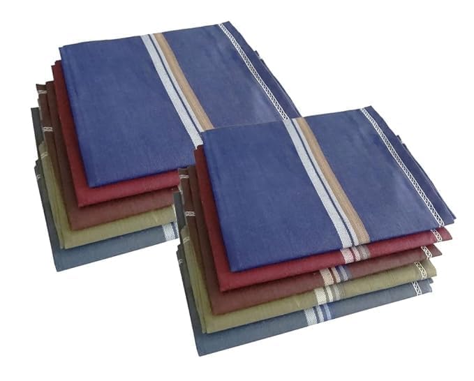 Premium Dark Multicolor Cotton Handkerchief for Men | Soft & Absorbent Rumal | Large Size Reusable Sweat & Face Wipe Hanky | Office, School & Daily Use (PACK OF-image-19