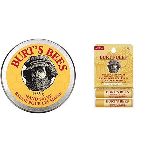 Burt's Bees Bálsamo de Manos 85 g & Pack Dos Por Uno De Bálsamos Labiales Hidratantes De Origen 100% Natural Burt'S Bees, Cera De Abejas, 2 Tubos En Caja De Blíster, 2 x 4.25 g