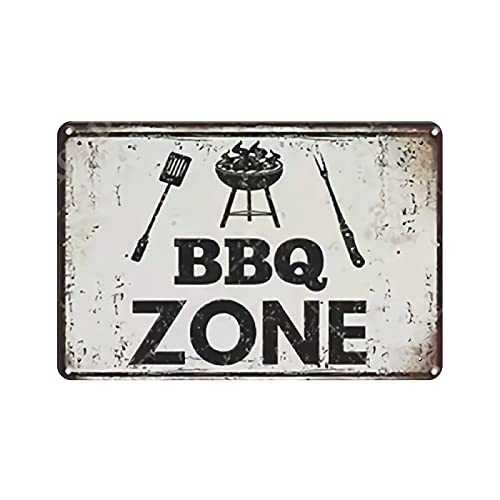 KEYGAMER Plaque vintage en métal BBQ Zone, décoration murale 20,3 x 30,5 cm Cover