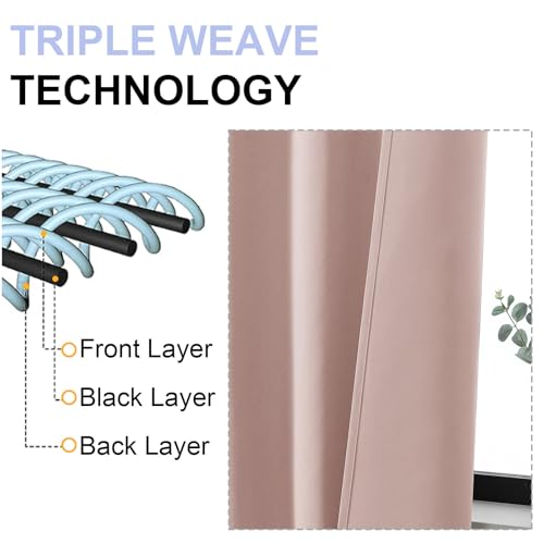 Simplebrand Ava Blush Blackout Curtains for Bedroom 84 Inch Length 2 Panels Set, Solid Thermal Insulated Privacy Nursery Window Treatment Curtains Blackout Drapes, W50 x L84 Inch, Blush