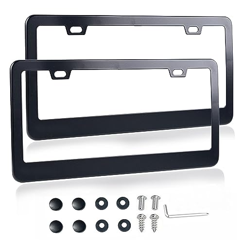 Fashion Slim Matte Black License Plate Frames,Stainless Steel License Plate Cover,Weather Proof License Plate Holder(2 Holes Slim Black,2PCS)