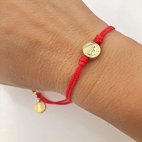St Benedict Coin Medal on Adjustable Red Cord Wrist Adjustable Bracelet2
