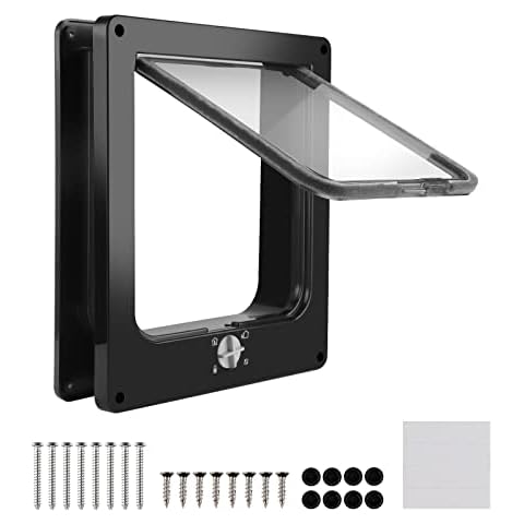 CPROSP Cat Flap Black with 4 Locking Settings, Pet Door Inner Tunnel 19.5 x 18 cm, Cat Flap Door Frame 27 x 23.5 x 5.5 cm for Dogs / Cats Cover
