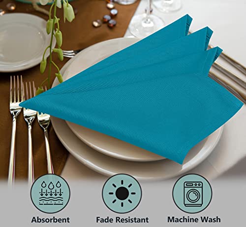 Image of Ruvanti Cloth Napkins Set of 12, 18x18 Inches Napkins Cloth Washable, Soft, Durable, Absorbent, Cotton Blend. Table Dinner Napkins Cloth for Hotel, Lunch, Restaurant, Weddings, Events, Parties - Teal