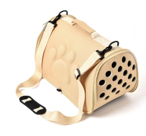 Tuyiutm 小型犬やペット用のポータブルバッグ。持ち運びやすく、通気性があり、折りたたみ可能。車/スリング/手持ち/斜め掛けに適しており、外出や診察に適しています。 (L-52×32×32 cm,シャンパンゴールド)