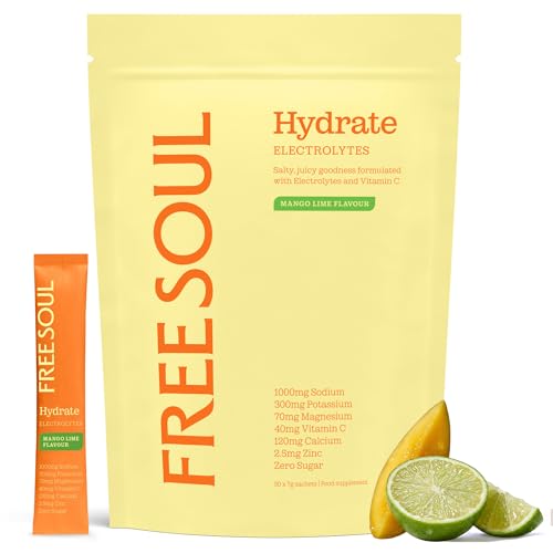 Free Soul Hydrate | Electrolyte Hydration Sachets | Zero Sugar | 30 Sachets | Advanced Electrolyte Powder with Sodium Magnesium Vitamin C | Mango & Lime Flavour