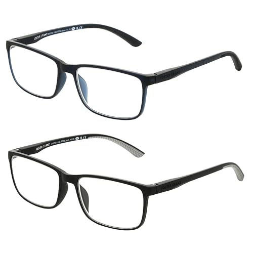 Foster Grant Men's Tatum 2-Pack Rectangle Reading Glasses, Navy, Black, 39 mm, 2.75 Diopters