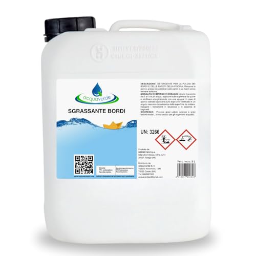 acquaverde | Sgrassante Bordi, 5 Litri di Detergente Liquido per Pulire, Sgrassare e Smacchiare Liner e Pareti della Piscina, Soluzione Alcalina contro Grasso e Sporco