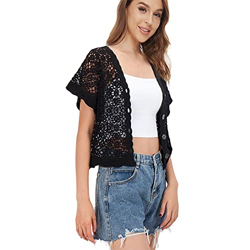 Image of Women Cardigan Hollow Out Floral Cardigans White Crochet Shrugs