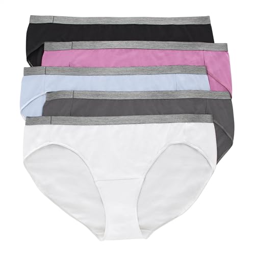 Hanes Women's Just Bikinis, No-Show Panties, Cotton Stretch Underwear, Plus Sizes, 5-Pack
