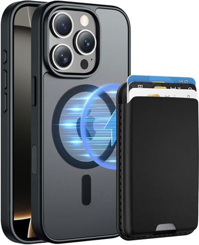 Ntwinro Magnetic for iPhone 16 Pro Case Detachable Magnetic Wallet with Card Holder [Fit for MagSafe] Military-Grade Shockproof Translucent Matte Anti-Scratch Phone Cover Black