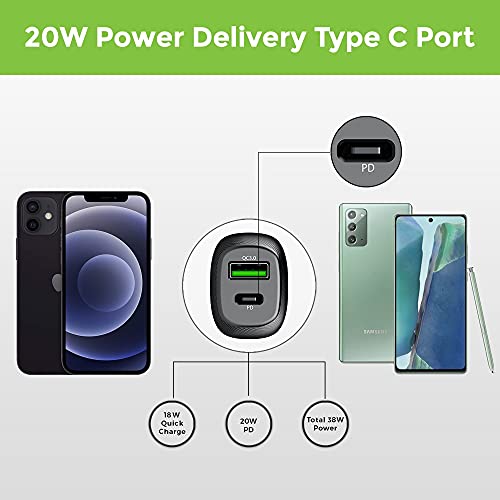 Image of UltraProlink UM1013 Mach 36 USB Type C Car Charger | 38W with 20W PD Port | Black | Premium Carbon Fibre Finish | Fast Charging | Protects Devices Against Excessive Current, Overheating & Overcharging