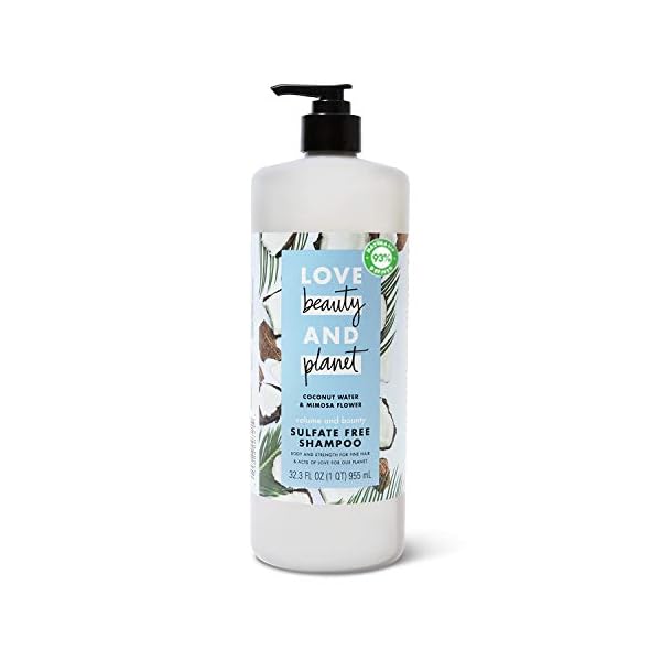 Love Beauty and Planet Volume and Bounty Thickening Shampoo Coconut Water & Mimosa Flower For Fine Hair Sulfate-Free, Paraben-Free, Vegan 32.3 oz