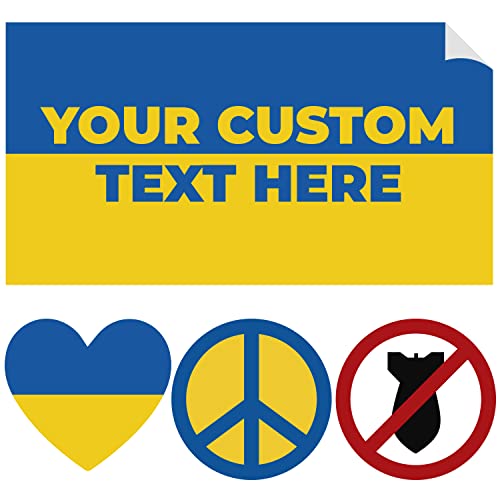 Ukraine-Flagge, personalisierbar, 22 Stück, Herz-Aufkleber, rechteckig, Ukrainische Flagge, Peace-Symbol, wasserfest Cover